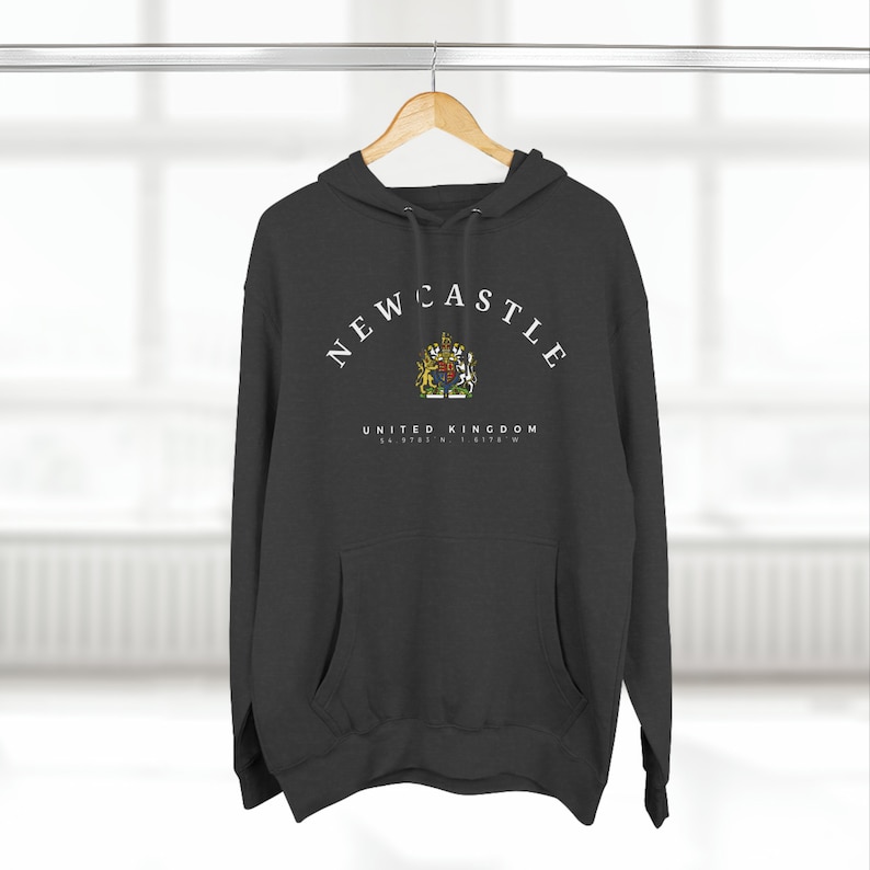 Newcastle Three-Panel Fleece Hoodie, Newcastle upon Tyne, United Kingdom, England Shirt, Newcastle shirt, Newcastle Hoodie, UK Style Charcoal Heather