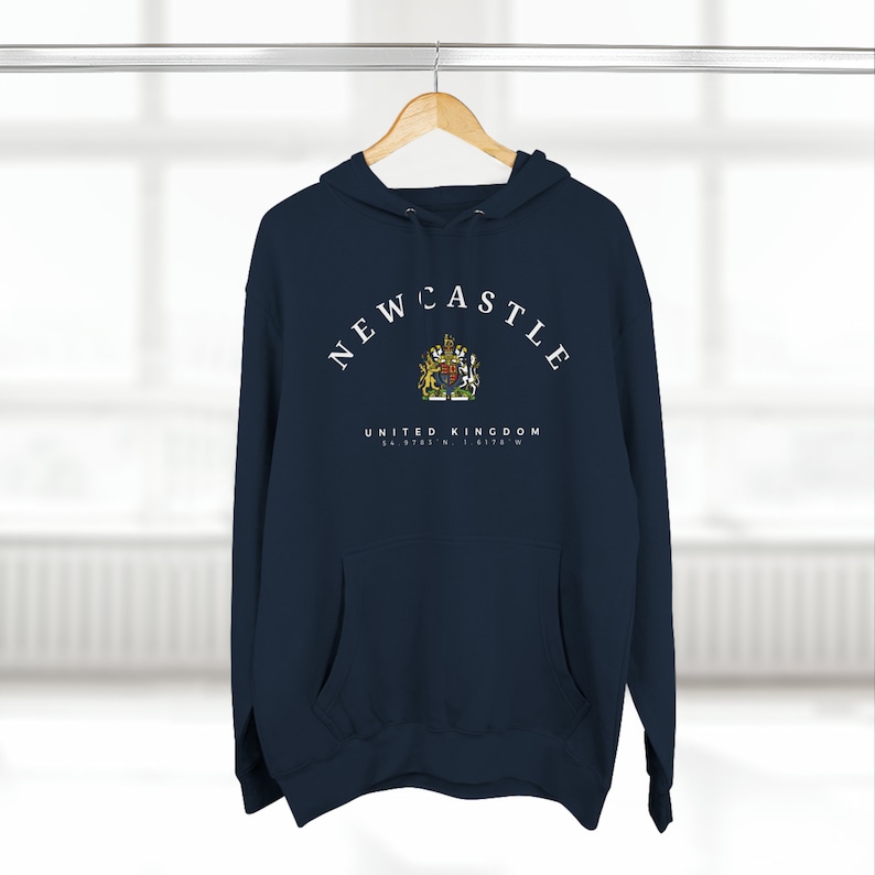 Newcastle Three-Panel Fleece Hoodie, Newcastle upon Tyne, United Kingdom, England Shirt, Newcastle shirt, Newcastle Hoodie, UK Style Navy