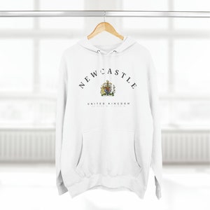 Newcastle Three-Panel Fleece Hoodie, Newcastle upon Tyne, United Kingdom, England Shirt, Newcastle shirt, Newcastle Hoodie, UK Style White