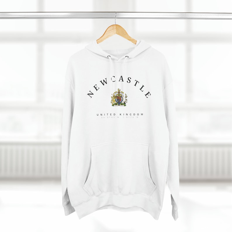 Newcastle Three-Panel Fleece Hoodie, Newcastle upon Tyne, United Kingdom, England Shirt, Newcastle shirt, Newcastle Hoodie, UK Style White