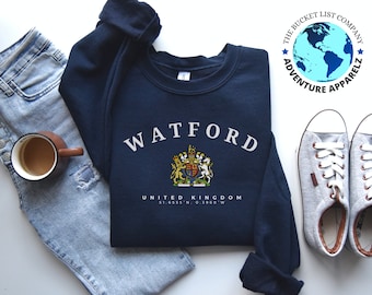 Watford Sweatshirt, Watford England, Watford Shirt, Hertforshire Sweatshirt, United Kingdom shirt, Crewneck Pullover Unisex Sweatshirt