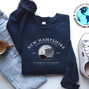 Shirt New Hampshire, cadeau New Hampshire, sweatshirt New Hampshire, The Granite State, zacht en comfortabel sweatshirt, New Hampshire Quarter