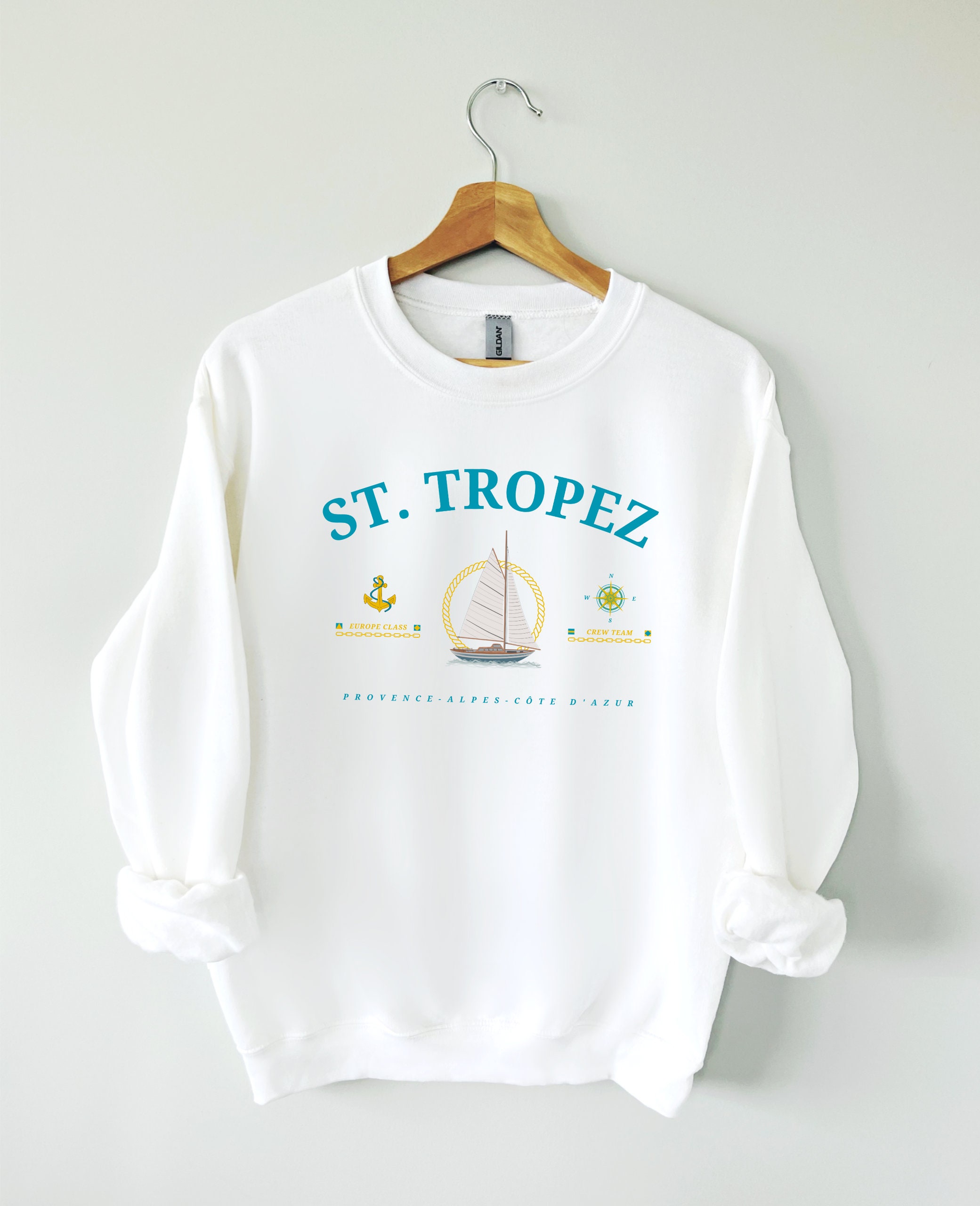 ST TROPEZ 70'S T-SHIRT IN COTTON JERSEY - WHITE/RED/BLUE