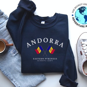 Camiseta Andorra, Sudadera Andorra, Pirineos, Sudadera País, Camiseta Bandera Andorra, Regalo Andorra, Sudadera Suave y Cómoda