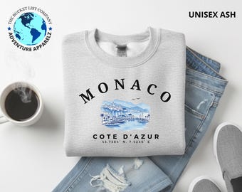 Monaco sweatshirt, Monte Carlo souvenir, Monaco shirt, Cote d Azur sweatshirt, French Riviera gift
