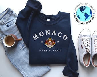 Monaco Sweatshirt, Monaco Shirt, Monte Carlo Shirt, French Riviera Shirt, Cote D'azur, Monaco style, Monaco Coat of Arm, Perfect gift