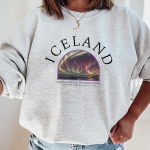 Sweat-shirt Islande unisexe, chemise Islande, aurore boréale, aurores boréales, pull Reykjavik, Islande, pays nordique, chemise de l'île