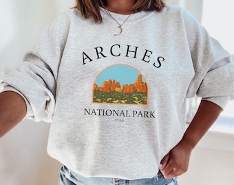 Sweatshirt Arches National Park, uniseks outdoortrui, kamperen, lange mouw, sweater natuurliefhebber, Utah-stijl