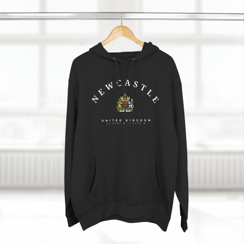 Newcastle Three-Panel Fleece Hoodie, Newcastle upon Tyne, United Kingdom, England Shirt, Newcastle shirt, Newcastle Hoodie, UK Style Black