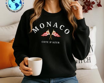 Monaco Vintage Style Flag Sweatshirt, Travel Shirt, Monaco Shirt, Monte Carlo Shirt, French Riviera, Herald Shirt, Souvenir Shirt