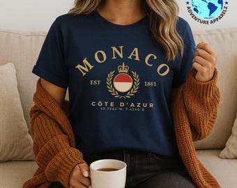 Monaco t-shirt, Monaco Shirt, Monaco Gift, Monte Carlo tee, Cote D'Azur Tee, French Riviera Souvenir, Monaco Heritage shirt