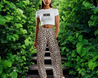 Leopard Print Wide-Leg Lounge Pants: Unisex Jersey Knit