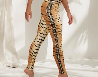 Tiger Print Yoga Leggings Animal Print Bohemian Tights Athleisure Festival Dance Activewear