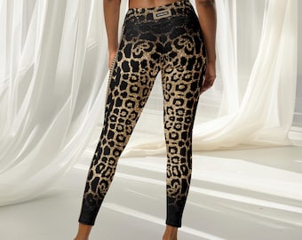 Ombre Leopard Yoga Leggings Black and Gold Animal Print Tights Dance Festival