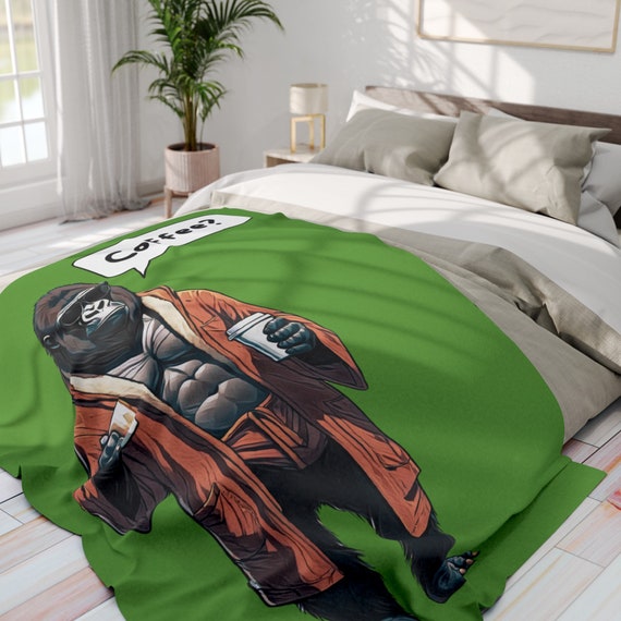 Cozy Coffee Connoisseur Gorilla Arctic Fleece Blanket Wrap Yourself in Warmth Warm up on Cold Nights for Coffee Lovers Tough Mornings Etsy