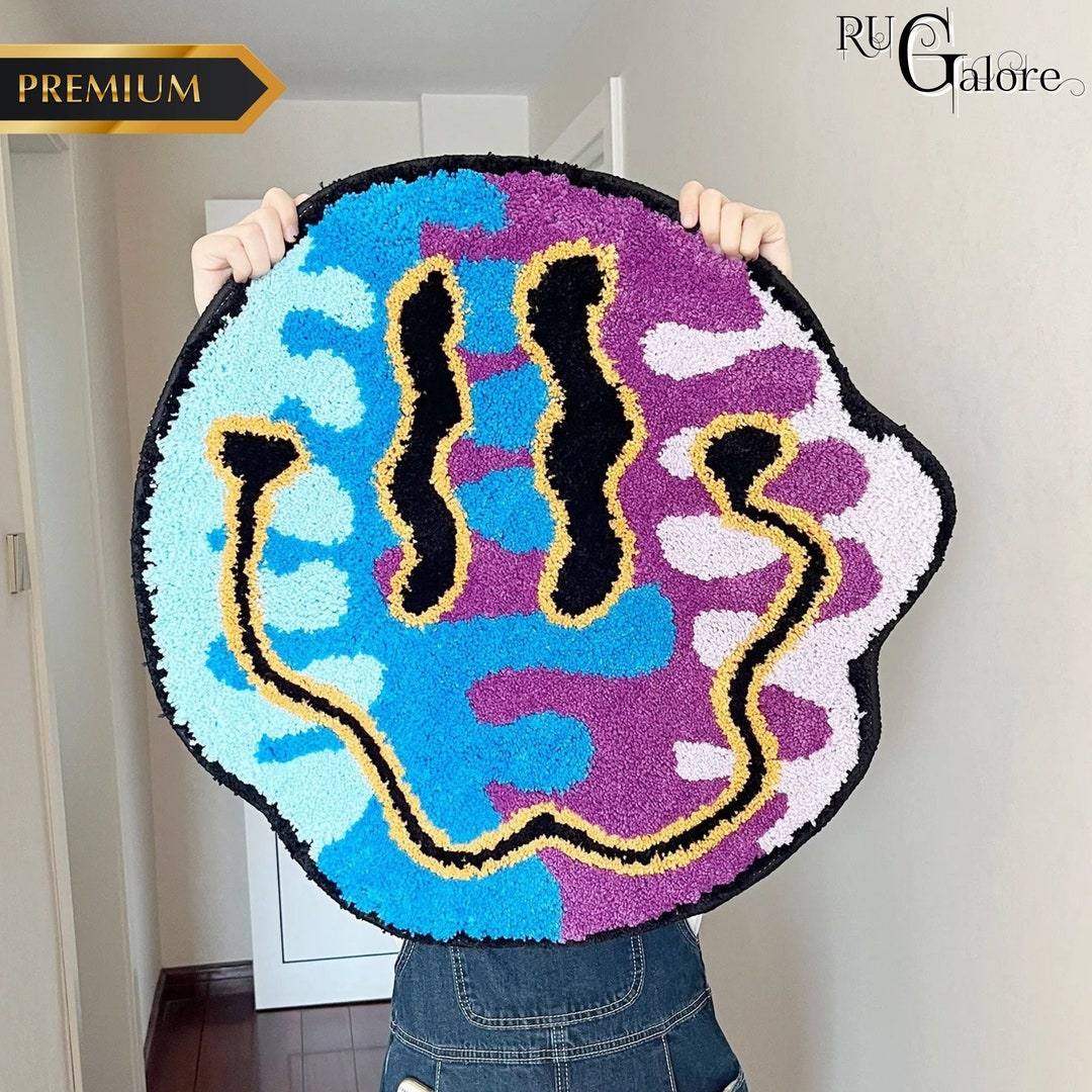 Quality Trippy Smiley Face Trendy Rug, Soft Smiling Face Carpet, Modern ...