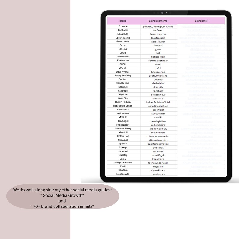 Basic Brand Email List for Influencers Tracker Brand Contact List