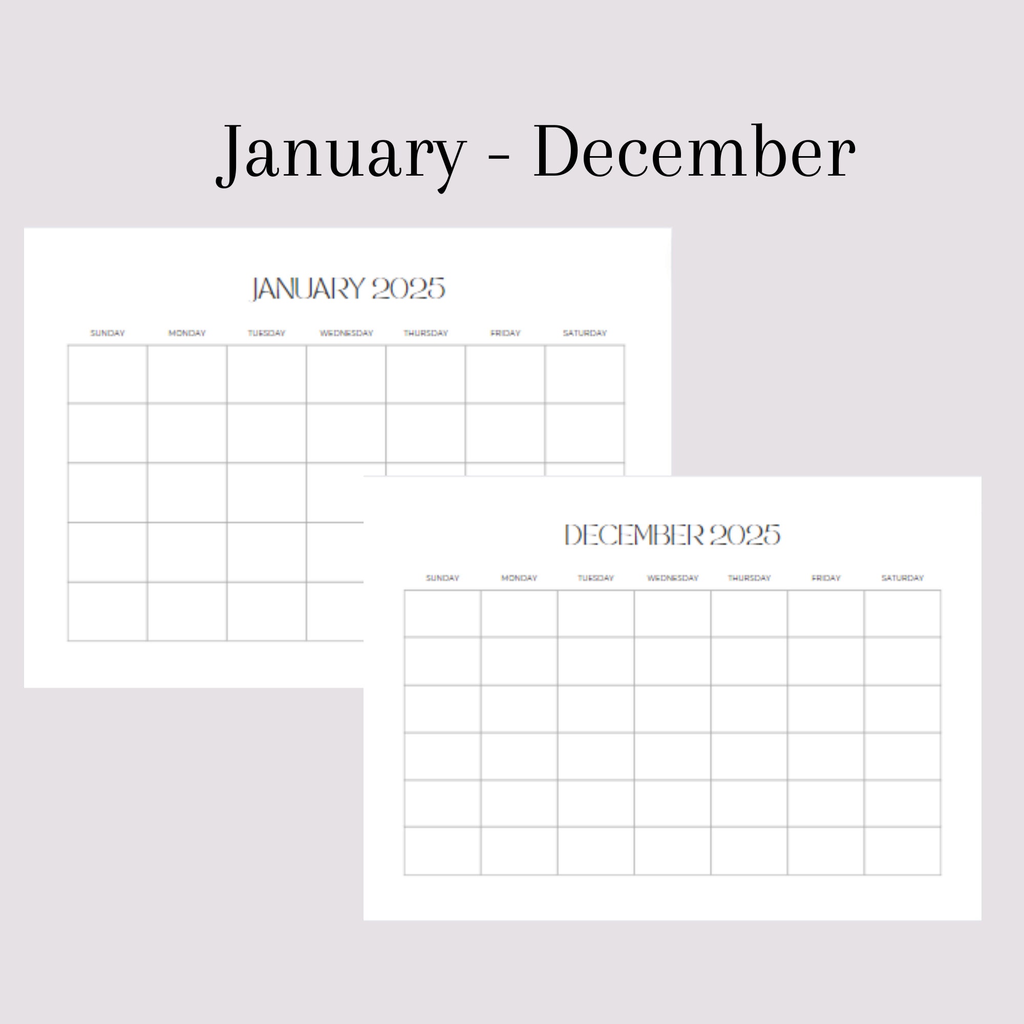 2025 Blank Monthly Calendar Printable Minimalist Simple Calendar Basic