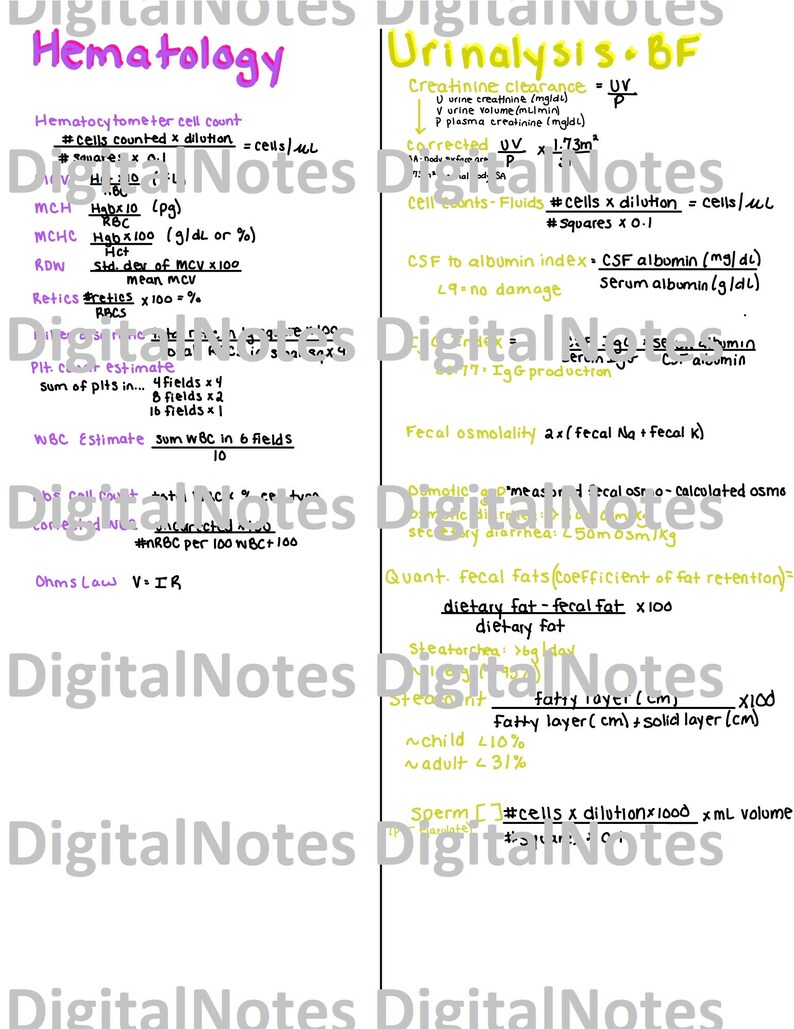 Medical Laboratory Science Calculations Digital Notes Etsy