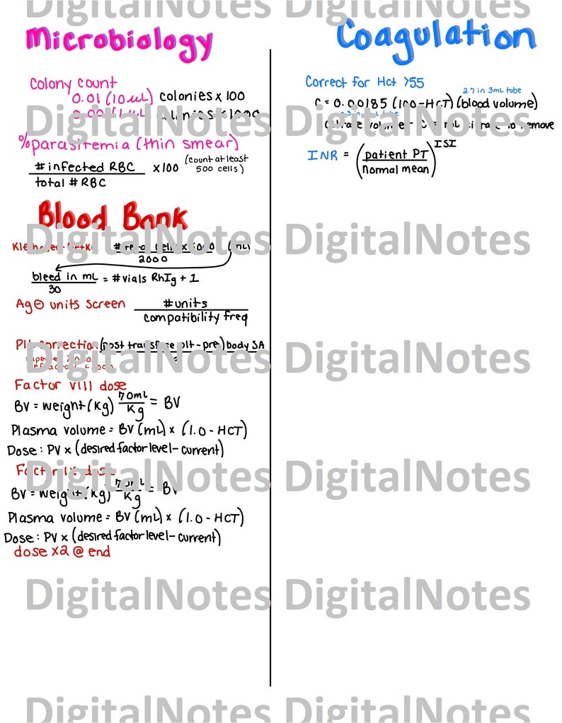 Medical Laboratory Science Calculations Digital Notes Etsy