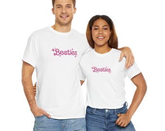 Camiseta de algodón grueso "Besties", una linda camiseta de la amistad para mejores amigas, regalo de cumpleaños, ropa informal para sentirse bien, conjuntos de verano.