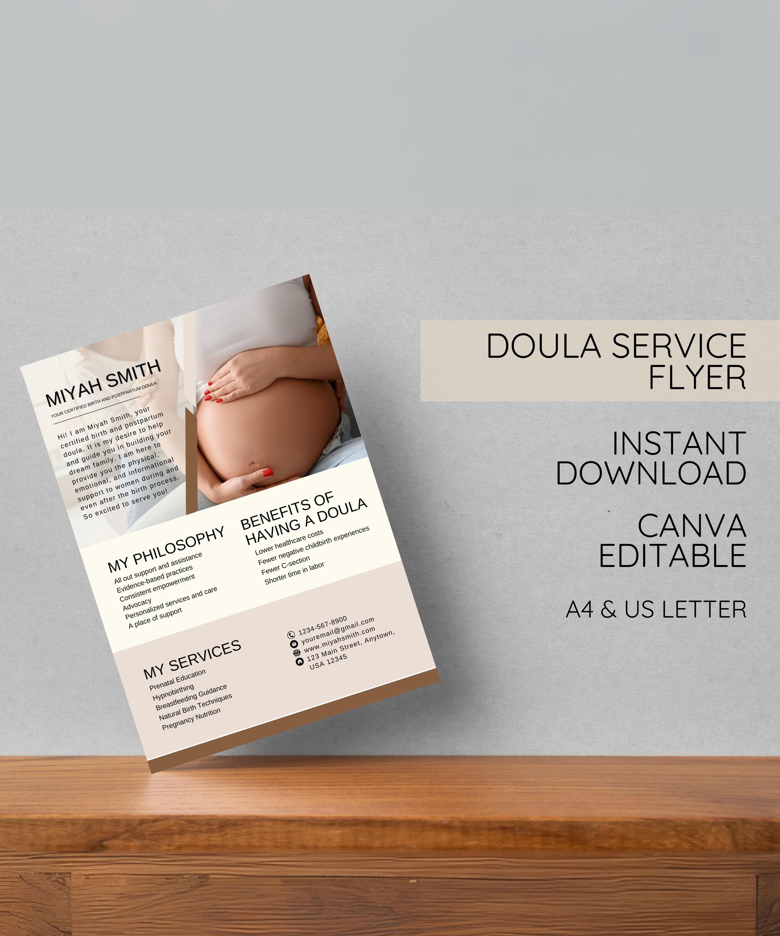 Doula Flyer Template, Birth Doula Brochures, Canva Editable Doula ...