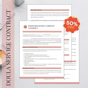 Postpartum Doula Contract, Doula Template, Doula Form, Doula Handout, Service Agreement Template, Editable Contract, Doula Editable Template
