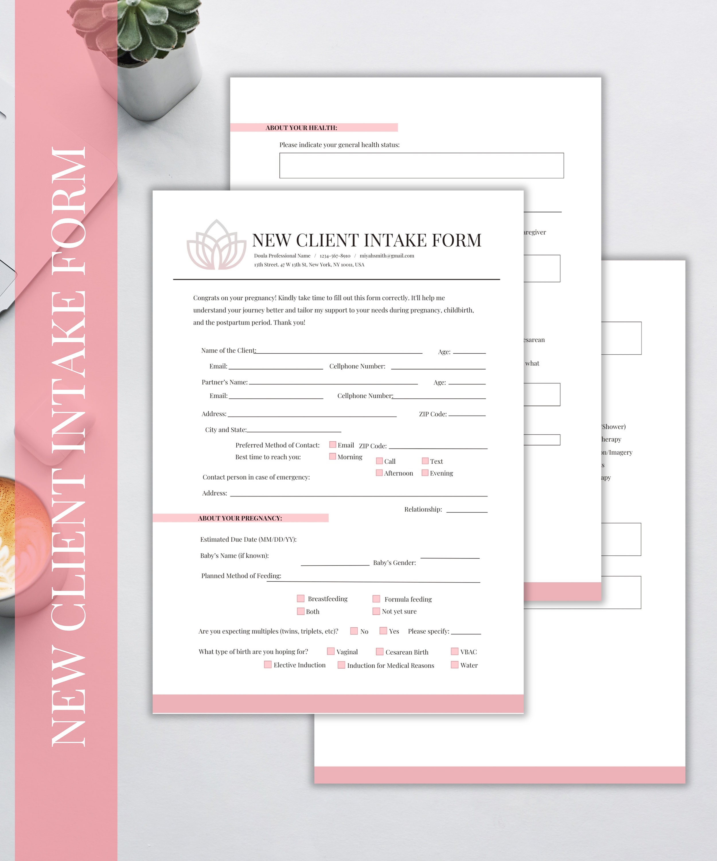 Bundle Template, Client Intake Form, Birth Doula Form, Price List ...