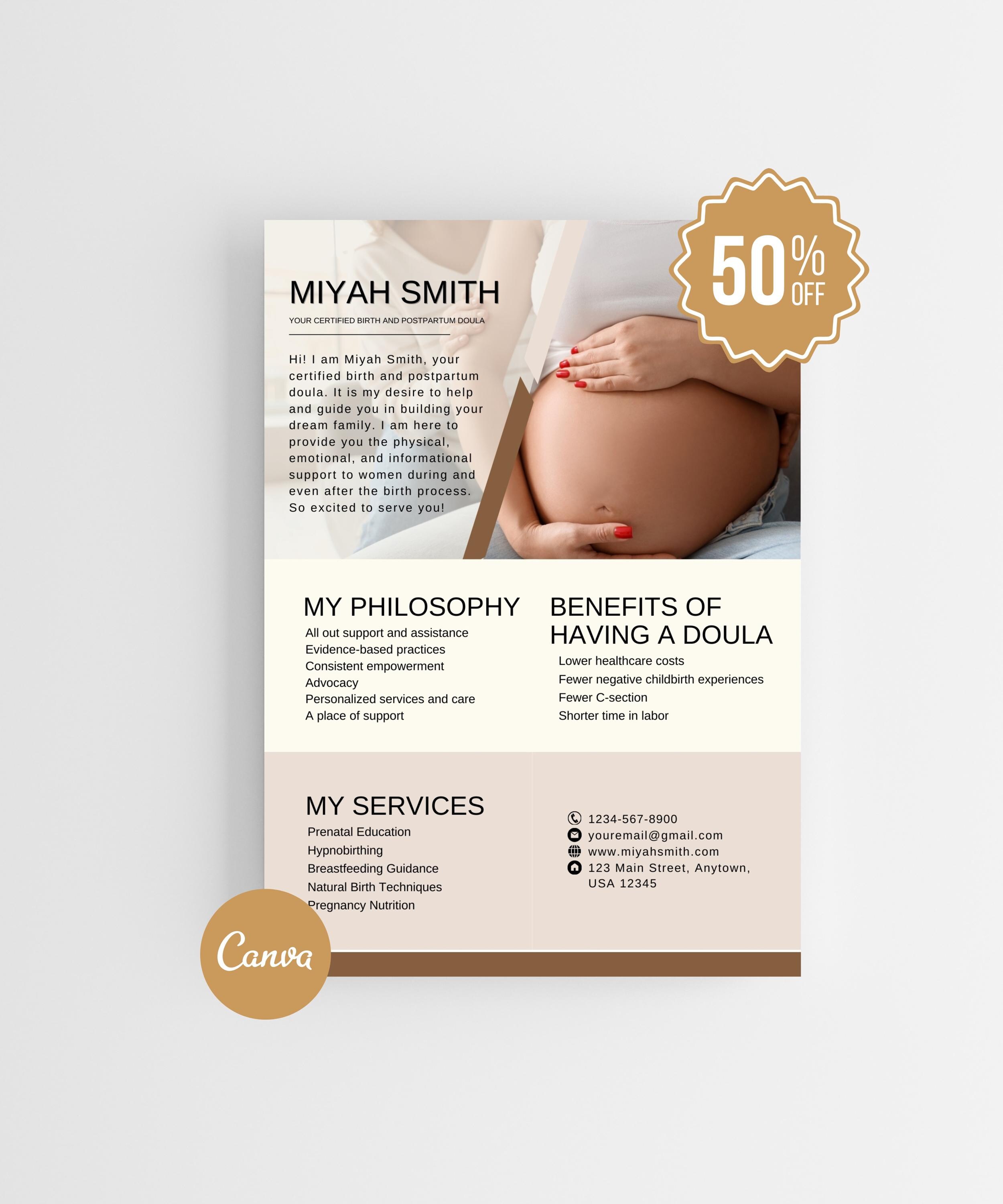 Doula Flyer Template, Birth Doula Brochures, Canva Editable Doula ...