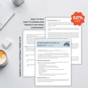 Postpartum Doula Contract, Doula Template, Doula Form, Doula Handout, Service Agreement Template, Editable Contract, Doula Editable Template