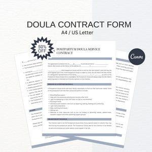 Postpartum Doula Contract, Doula Template, Doula Form, Doula Handout, Service Agreement Template, Editable Contract, Doula Editable Template