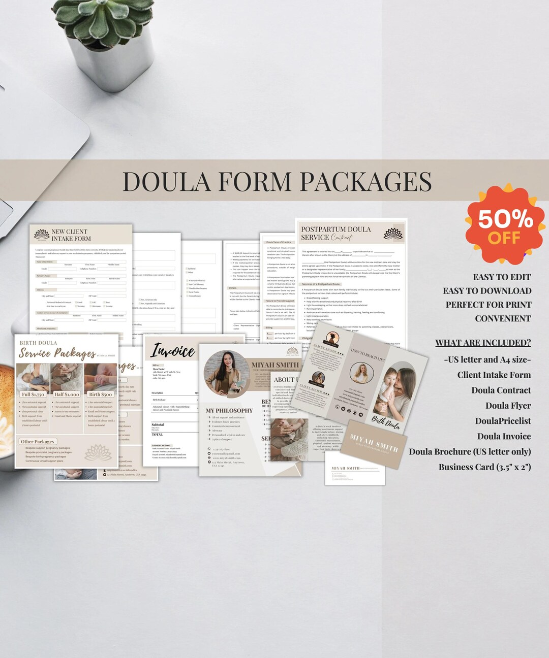 Doula Rack Card Examples Bundle Template, Doula Brochure, Client Intake Form, Doula Contract ...