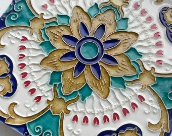 Carrelage portugais fait main, Azulejo, céramique portugaise, art céramique, cadeau portugais, carreau de décoration intérieure