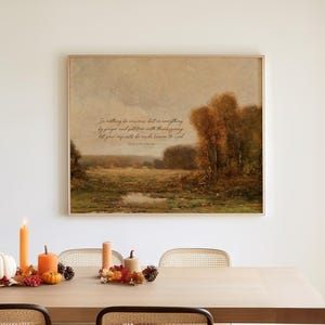 Philippians 4:6 Autumn Bible Verse Wall Art | Christian Vintage Wall Art, Cozy Fall Landscape Scripture Prints