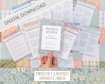 Printable Pocket Hymns Volume I: Classic | 12 Songs Digital Download, Vintage William Morris Design, Hymn Cards, Gifts for Christians