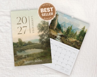 2027 Vintage Landscape Paintings Calendar | 12 Month Printed Hanging Spiral Bound Wall Calendar, Christian Bible Verse Wall Art Print Gift