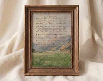 Partitura do Hino "Grande é a Tua Fidelidade" | Arte de Parede Vintage com Paisagem de Montanha, Decoração Cristã, Partitura de Hino, Decoração de Parede Religiosa