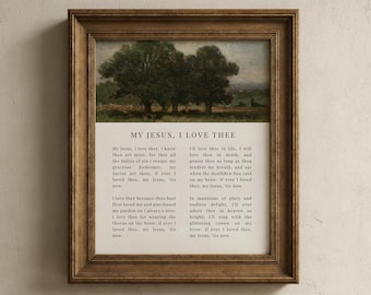 Arte de parede com o hino "Meu Jesus, eu te amo" | Impressão de paisagem cristã vintage, pintura a óleo religiosa, decoração de parede com hino antigo, presentes para cristãos