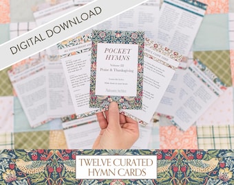 Printable Pocket Hymns Volume III: Praise & Thanksgiving | 12 Songs Digital Download, Vintage William Morris Design, Christian Hymn Cards