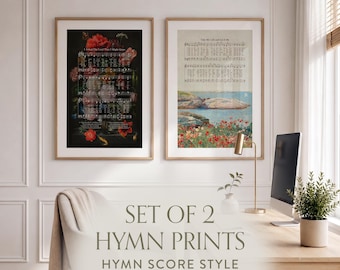 Conjunto de 2 Quadros com Hinos | Decoração Cristã Vintage para Parede, Escolha Seus Hinos, Partituras Musicais, Galeria de Arte para Parede, Decoração Cristã para Casa