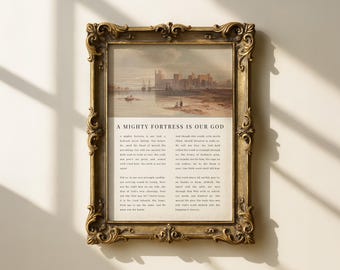 A Mighty Fortress Hymn | Christian Vintage Landscape Wall Art, Religious Oil Painting, Hymn Wall Decor, Faith Gift, Vintage Hymn Wall Art