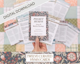 Printable Pocket Hymns Volume II: Rich in Theology | 12 Songs Digital Download, Vintage William Morris Design, Hymn Cards, Christian Gift