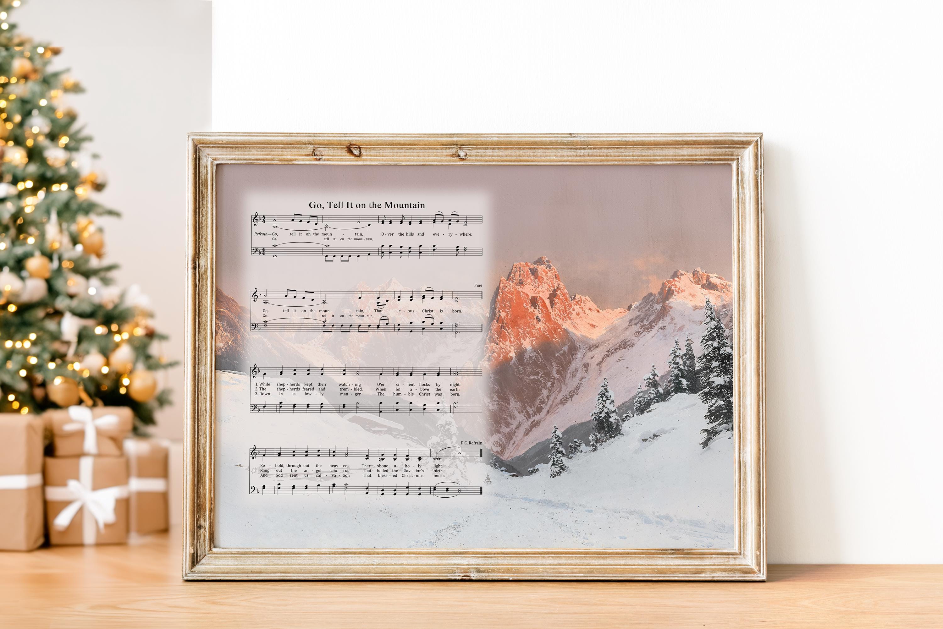 Geh sage es auf den Berg Christian Hymn Partitur | Vintage Landschaft Wandkunst, Notenbild, Weihnachtsmusik Druck, alte Hymne Dekor