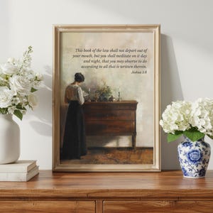 Joshua 1: 8 Christliche Vintage Wandkunst | Bibel Vers Ölgemälde | Meditation über Schriftdruck | Vintage Frauen Wanddekor | Glaube Geschenk