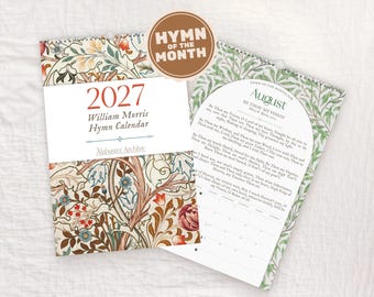 2027 William Morris Christian Hymn Calendar | William Morris Artwork Wall Calendar, Full Hymn Lyrics, 12-Month Hanging Spiral Bound Calendar