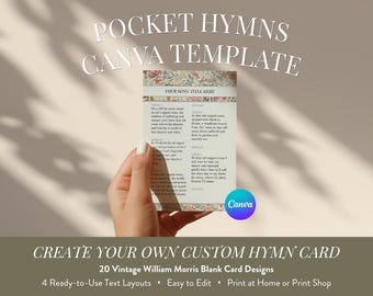 Pocket Hymns Canva Template, Custom Printable Card, 4x6 William Morris Digital Download, Choose Any Hymn, Print at Home, Instant Download
