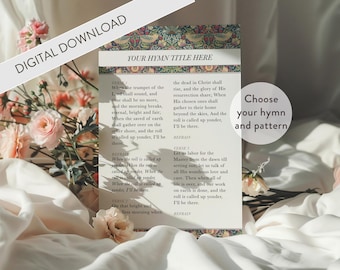 Custom Printable Pocket Hymn Card, 4x6 William Morris Digital Download, Choose Any Hymn, Print at Home, Instant Download