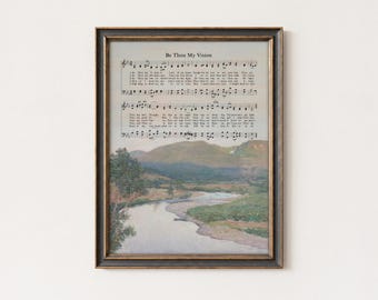 Be Thou My Vision Hymn Score Print | Vintage Christian Wall Art, Mountain Landscape Giclée Artwork