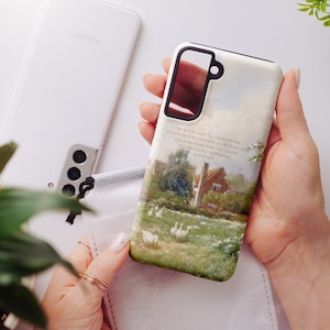 Romarbrevet 8:28 Kristen konst Samsung-skal | Engelsk landsbygdstuga med ankor Vintagemålning Telefonskal, Bibelvers Skriftkonst Gåva