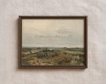 Sei still und weiß Vintage Christian Wandkunst | Psalm 46: 10 Bibel-Vers-Ölgemälde, gedämpfte Herbst-Landschaftskunst, Schrift-Dekor